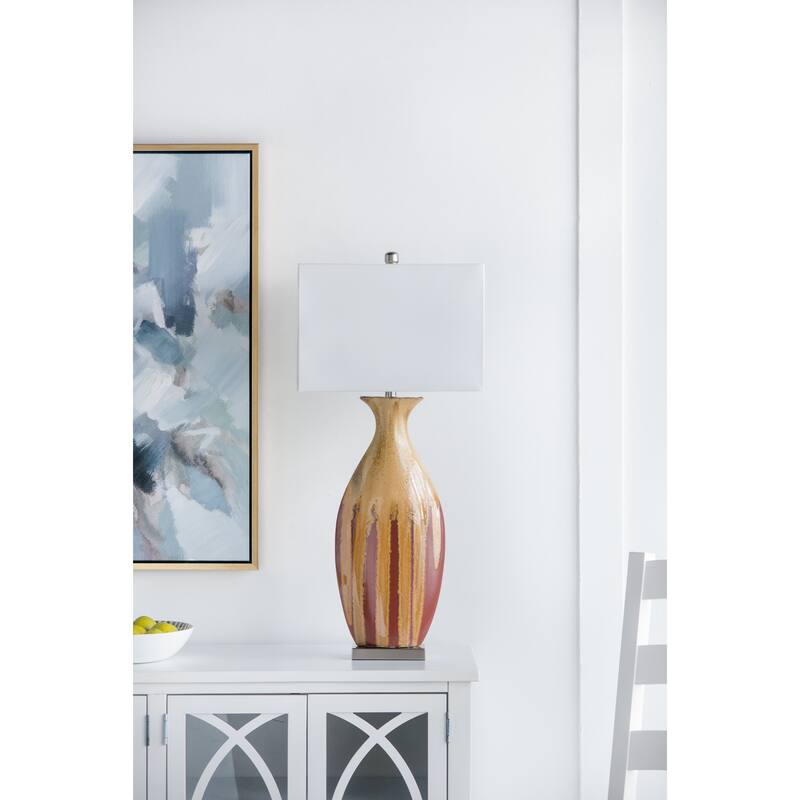 16x10.5x36" Ceramic Table Lamp for the dark red and mellow orange glaze finish
