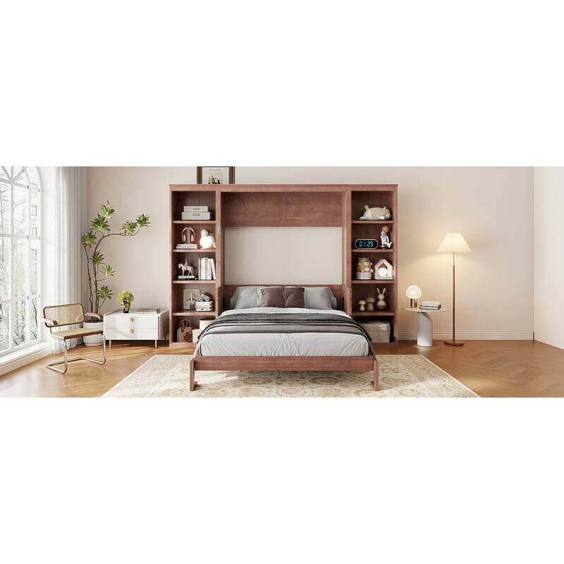 Roomfitters Full/Queen Size Murphy Bed with Desk and Bookshelf Storage, Space Saving, Dark Brown