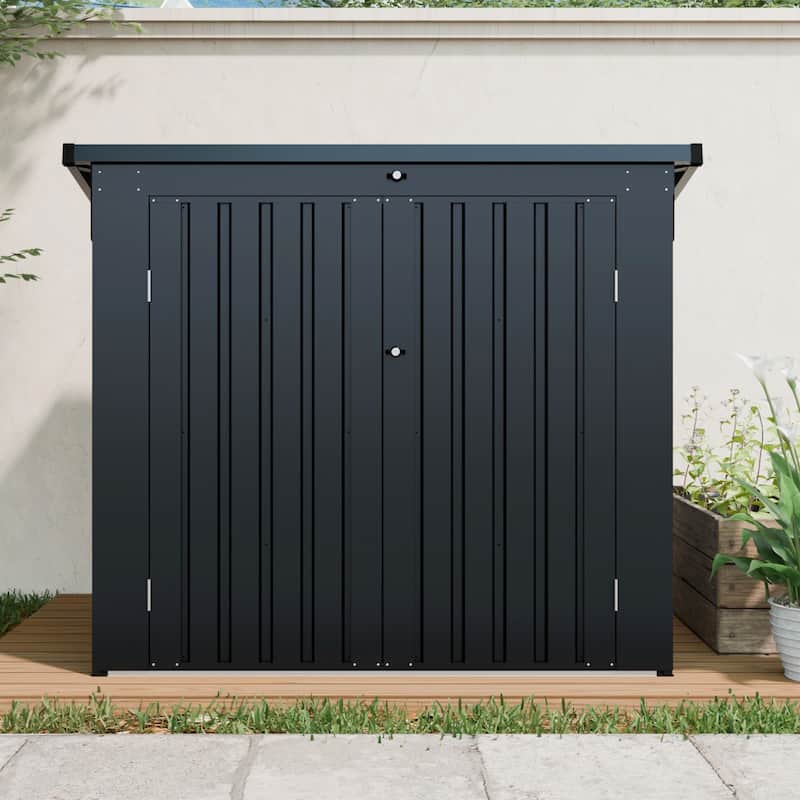 Garbage Bin Shed Stores 2 Trash Cans Metal Outdoor Bin Shed for Garbage Storage,Stainless Galvanized Steel