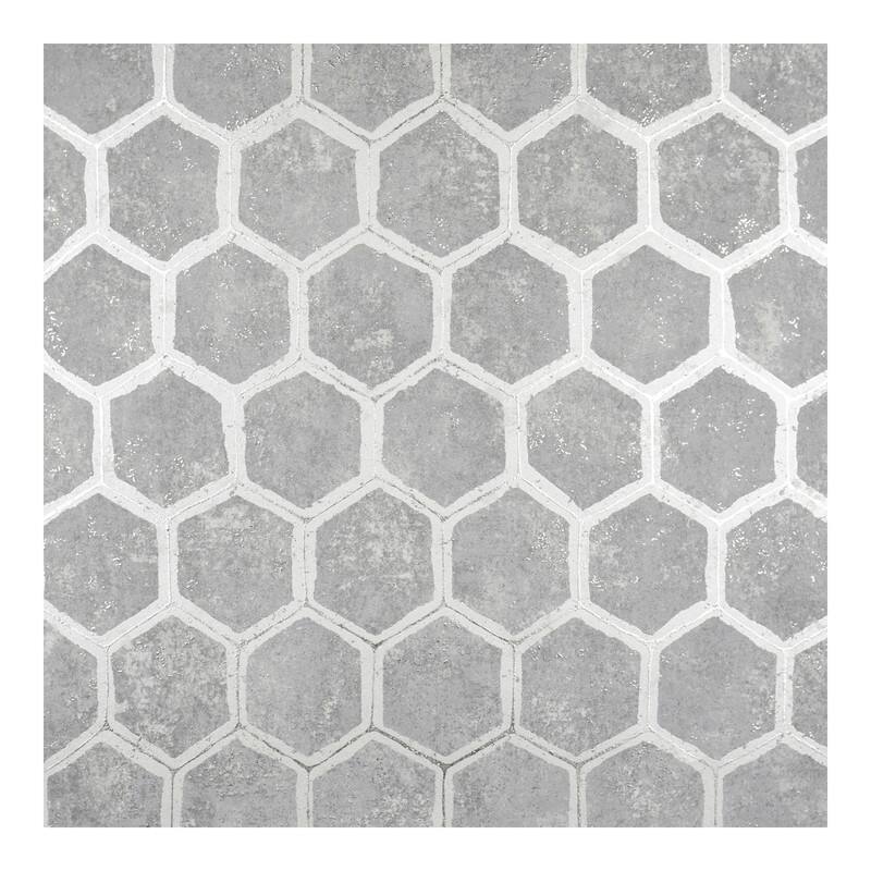 Brewster Starling Pewter Honeycomb Wallpaper - 27.5 x 396 x 0.025