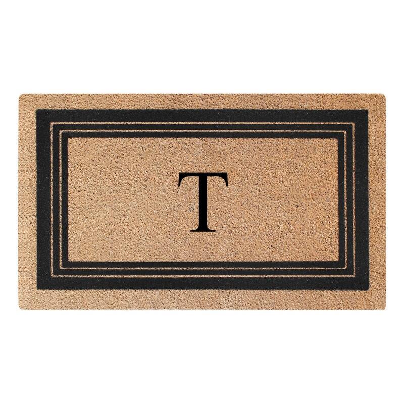 A1HC Natural Coir Monogrammed Entrance Door Mats, Durable Large Outdoor Rug, Non-Slip, Flock Doormat 18"X30" - T