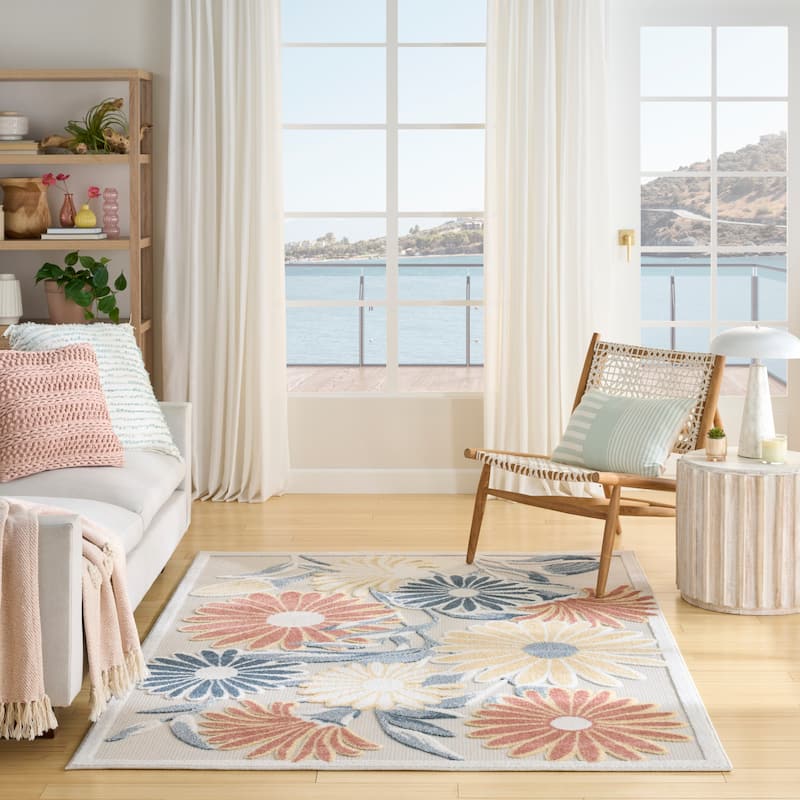 Nourison Aloha Indoor/Outdoor Floral Area Rug - 3'6" x 5'6" - Ivory/Rose