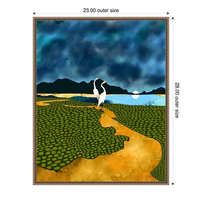 Great Egrets On Honeymoon Island by Uma Gokhale Framed Canvas Wall Art - 23 x 28 in