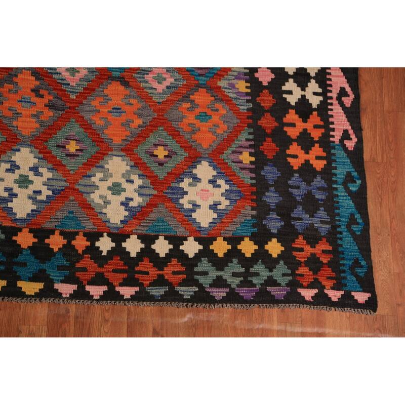 Tribal Geometric Kilim Area Rug Hand-Woven Wool Carpet - 8'7"x 11'6"