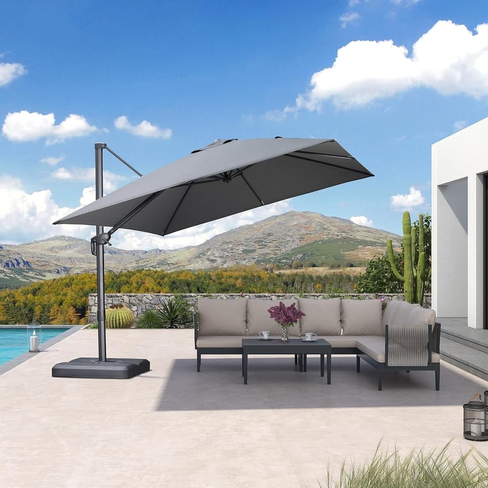 PURPLE LEAF Stylish UV50+ Fade Resistant Patio Cantilever Umbrella With Base