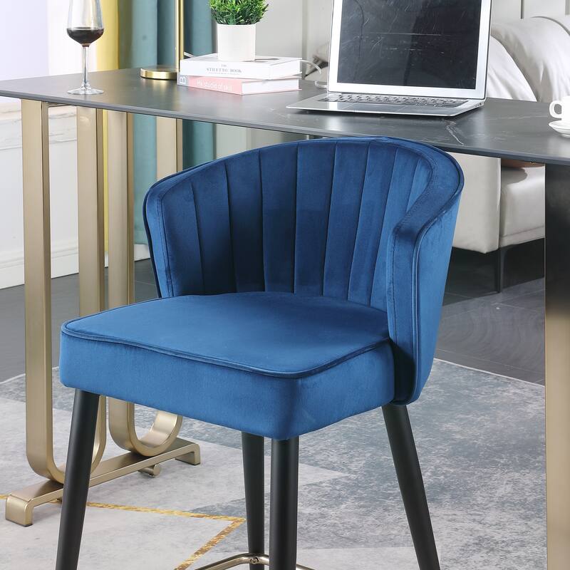 2pcs Velvet Upholstered Counter Height Stool with Deep Channel Tufting and Gold Tipped, Black Metal Legs - N/A