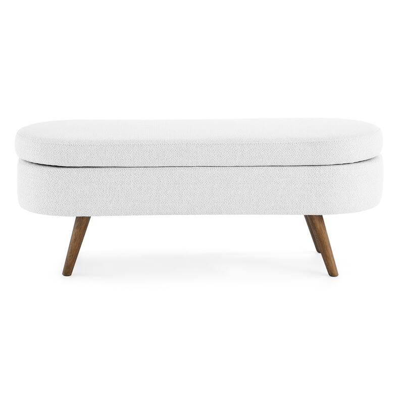 Modern Oval Storage Ottoman, Storage Bench w/Rubber Wood Legs