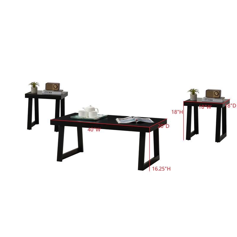 Charlie 3-Piece Modern Wood Coffee and End Table Set - Coffee: 40"L x 20"W x 17"H End: 18"L x 18"W x 18"H