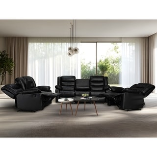 Manual Reclining 3-Piece Living Room Sofa Set - Sofa with Dropdown ...