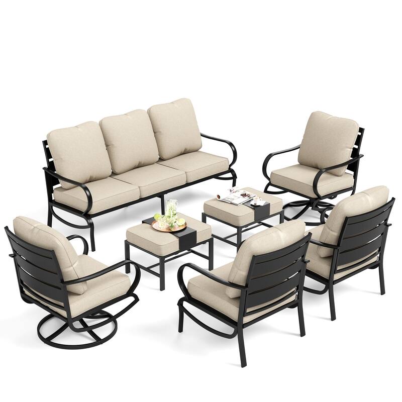 MAISON ARTS 5/7/9-Seat Patio Conversation Set, Outdoor Sofa Set with Single Sofa Chairs, 3-Seater Sofa, Ottoman and Coffee Table