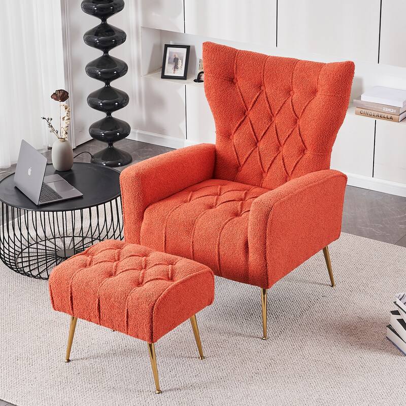 Upholstered Wingback Chair with Ottoman