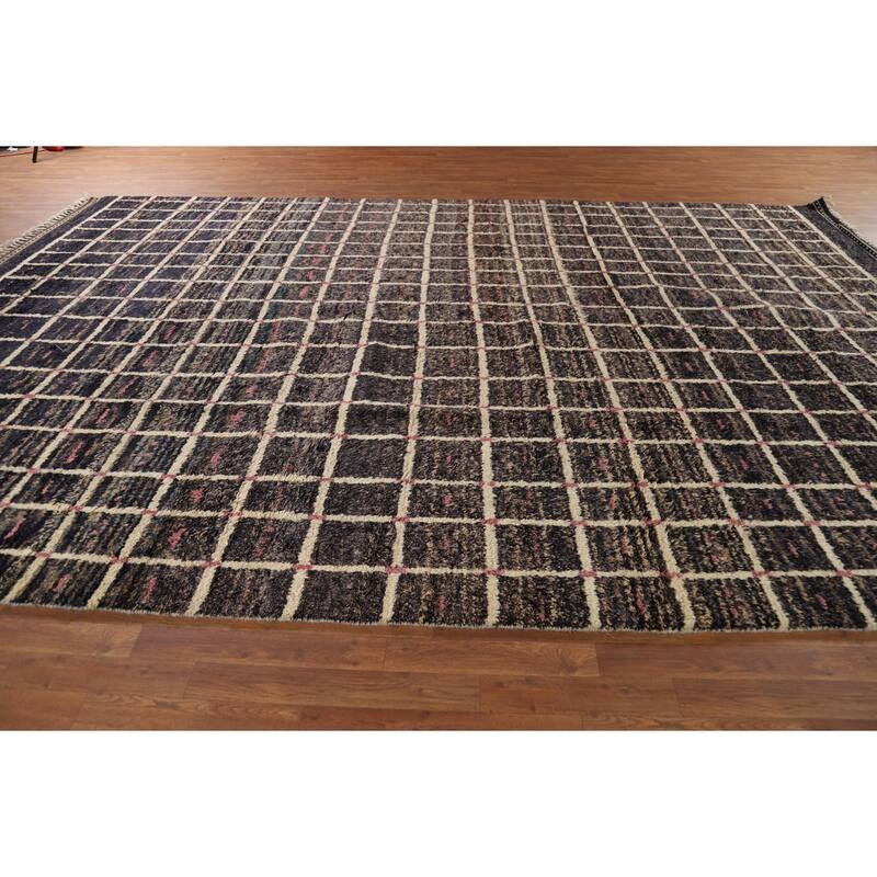 Checkered Moroccan Oriental Large Area Rug Hand-Knotted Wool Carpet - 10'0" x 15'0"