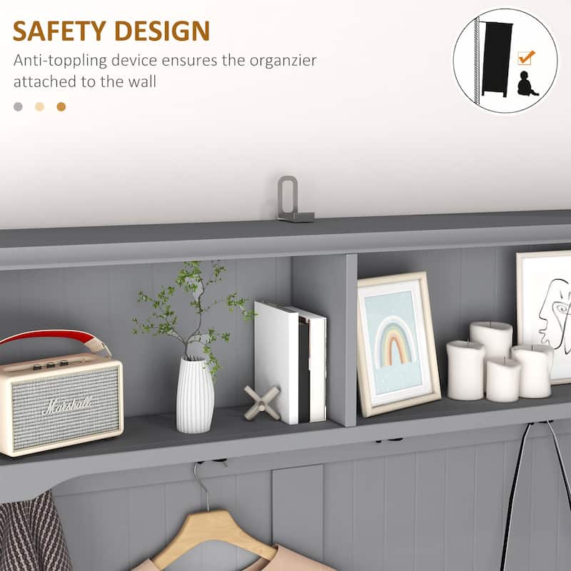 3-in-1 Coat Rack with Shoe Rack, 2 Drawers, 4 Hooks and Seat Cushions