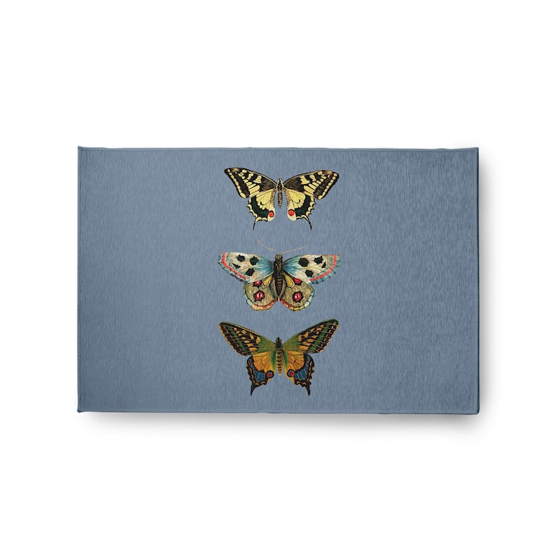 Butterflies Novelty Chenille Area Rug - Dusty Smoke Blue - 24" 36"