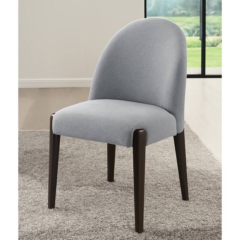 Set of 2 Chenille Upholstered Dining Chairs with Wooden Legs in Gray and Espreeso