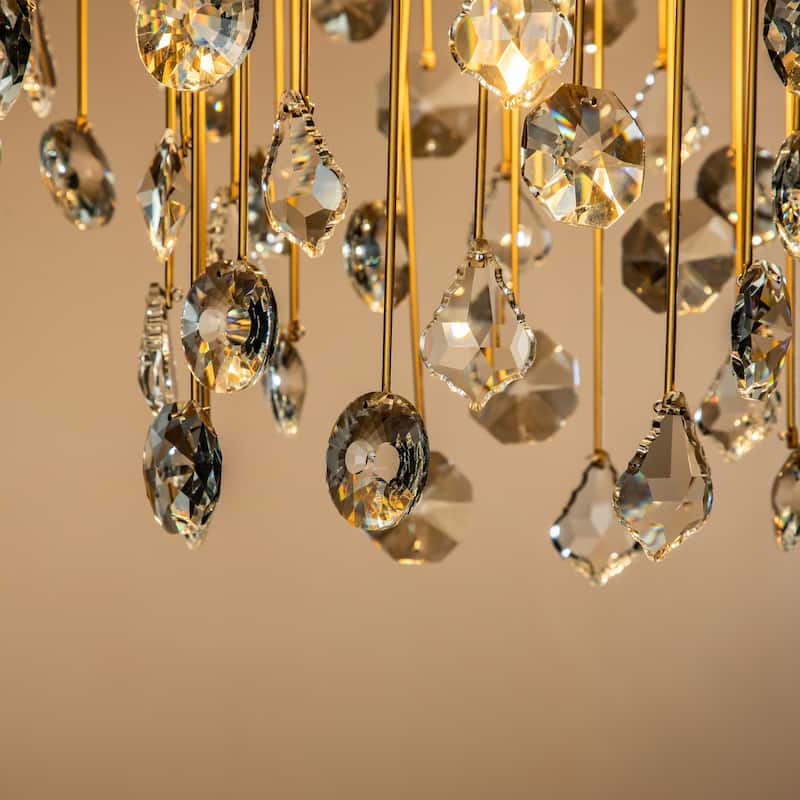 5/7-Light Contemporary and Glam Antique Gold Rain Drop Crystal Flush Mount