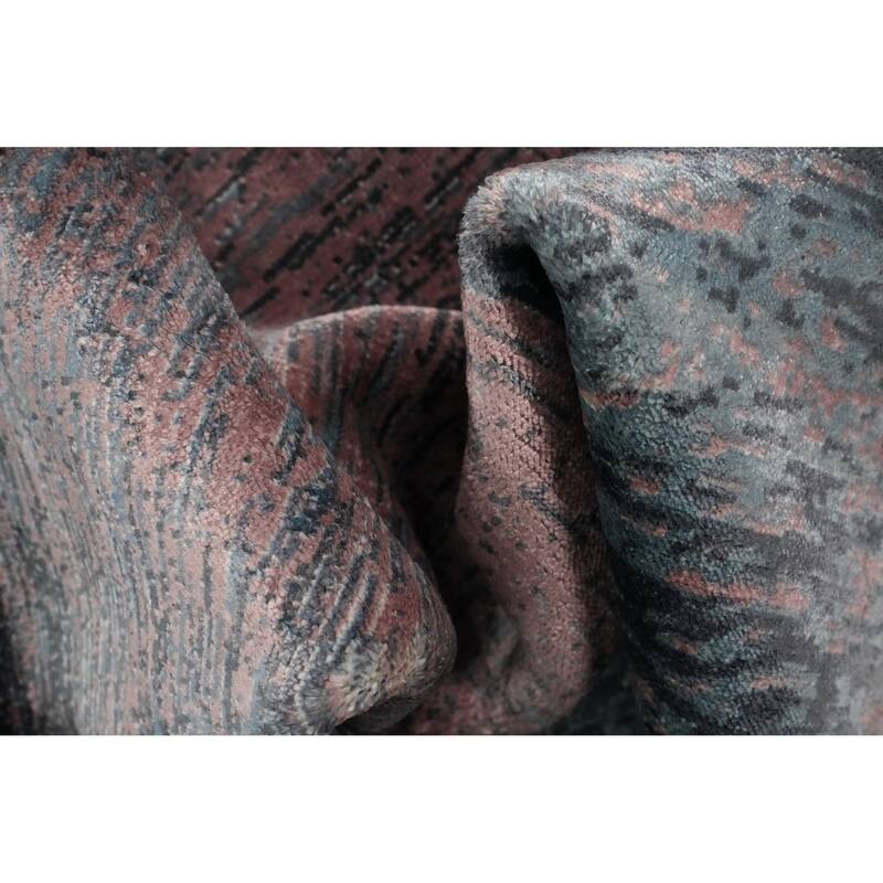 Hand Knotted Oriental Viscose Silk Carpet Modern Pictorial Multi-Colored Abstract Area Rug - 7' 11'' X 5' 3''