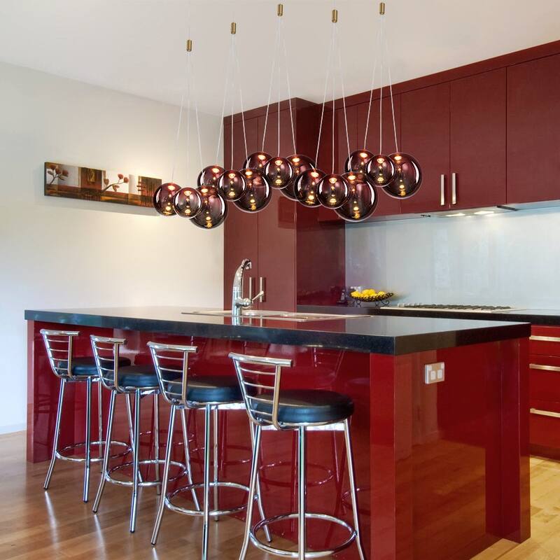 Modern 3-Light Dimmable LED Glass Globe Bubble Cluster Chandelier - Red Cranberry Glass