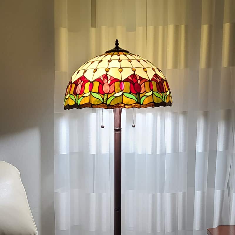 Tiffany Style Floor Lamp 62" Tall Stained Glass Tulip Amora Amora Lighting