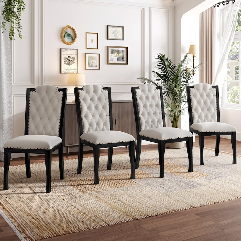 Set of 4 High Back Tufted Dining Chairs
