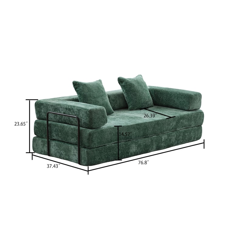 Modern Minimalist Compressed Upholstered Convertible Two-Seater Sofa Bed with External Metal Frame