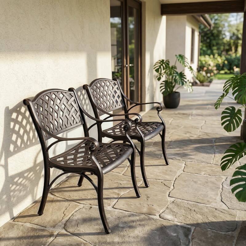 Outdoor 2-Piece Patio Cast Aluminum Dining Chairs with Armrests