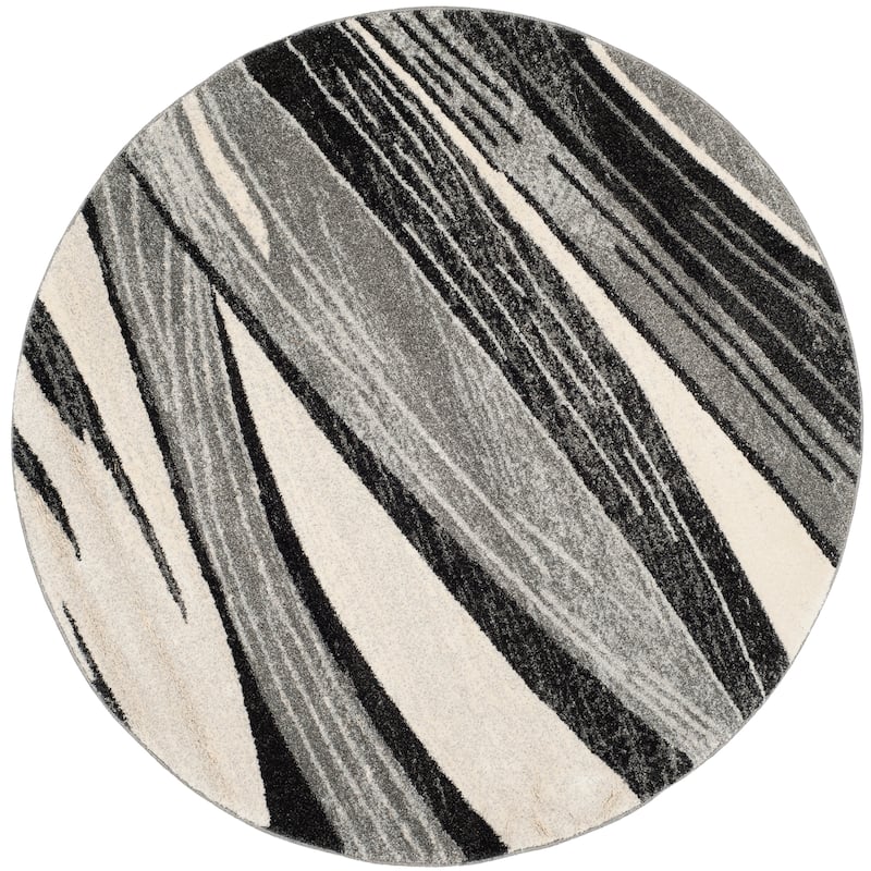 SAFAVIEH Retro Coralie Modern Abstract Rug - 6' Round - Light Grey/Ivory