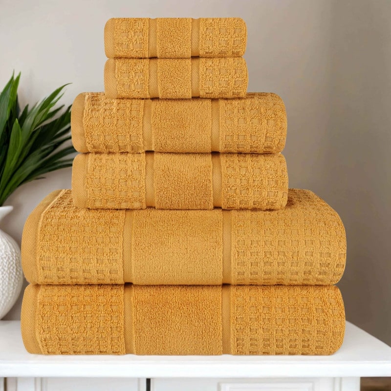 Superior Napa Zero Twist Cotton Soft Waffle Hand Towel Set of 6 - Yellow Gold