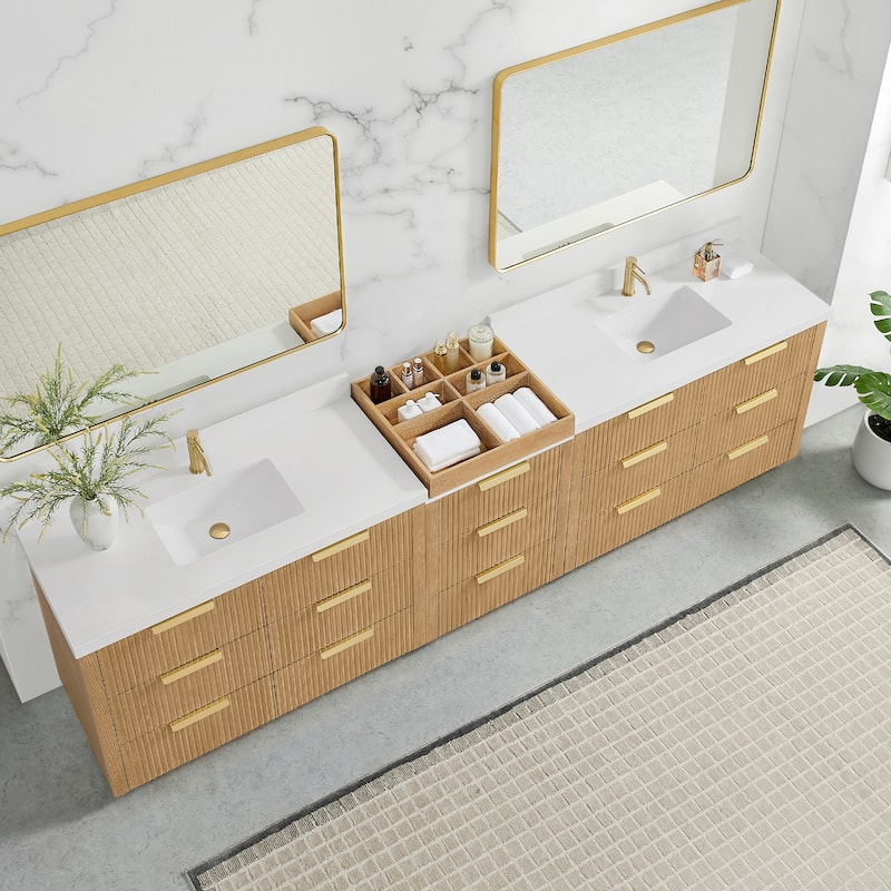Santarem Double Vanity with Pure White Quartz Stone Top without Mirror