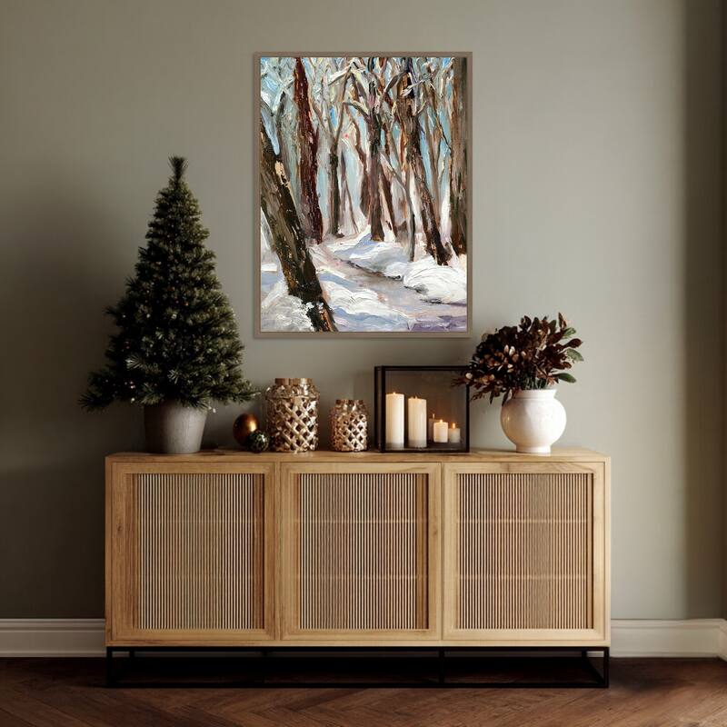 Woods in Winter by Sandra Iafrate Framed Canvas Wall Art Print - Sylvie Dark Gold