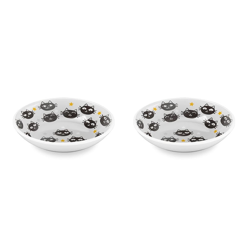 Abode Homewares Matt The Cat Melamine Pet Saucer - 0.75 Cup - White - Set of 2 - White