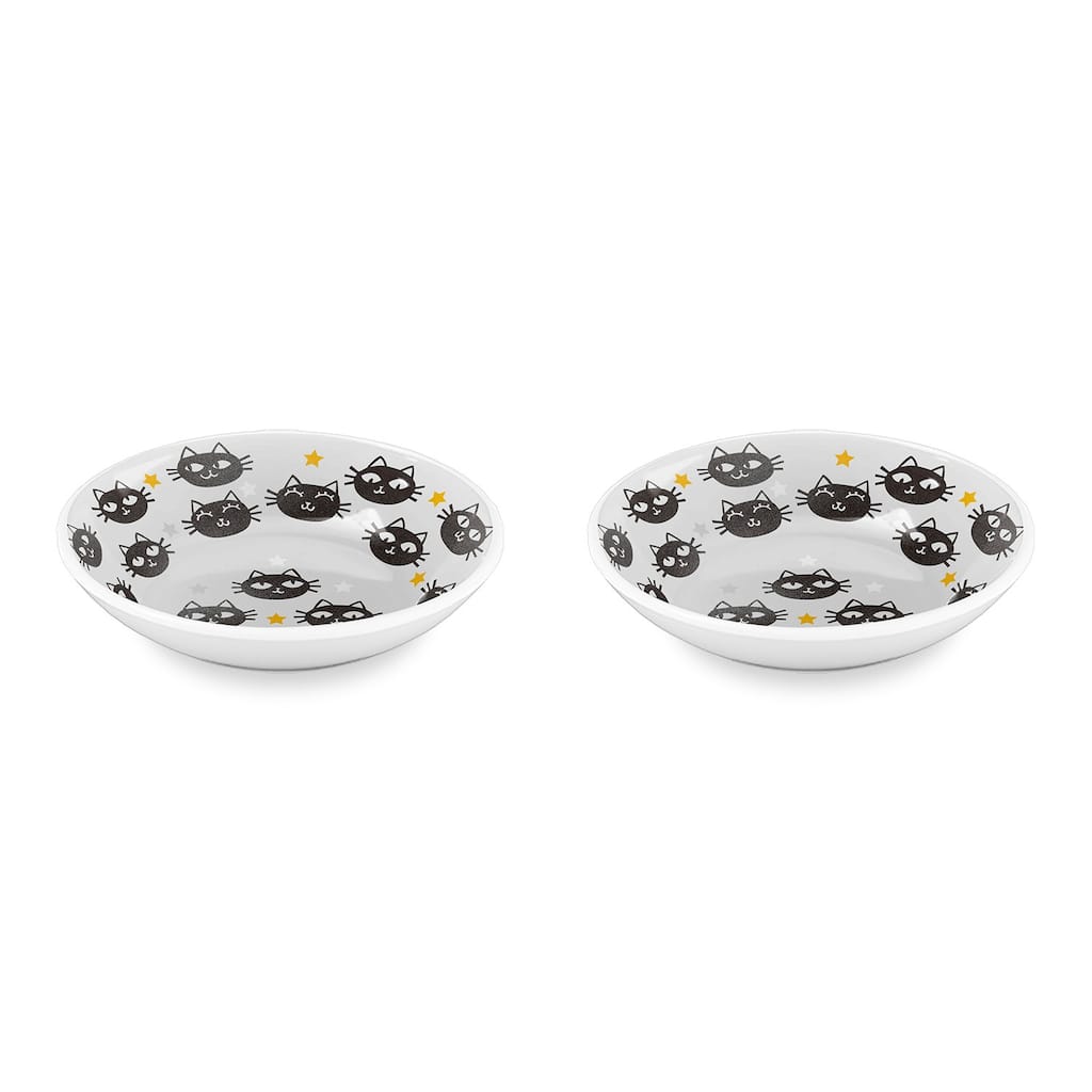 Abode Homewares Matt The Cat Melamine Pet Saucer - 0.75 Cup - White - Set of 2