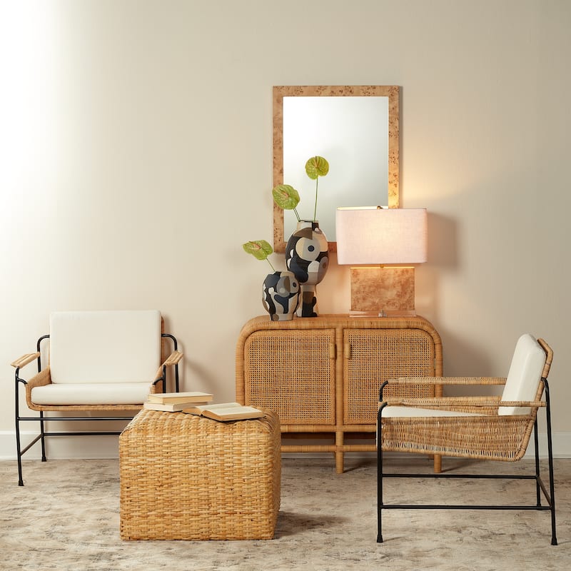 Jamie Young Hand-woven Natural Rattan Large Ottoman