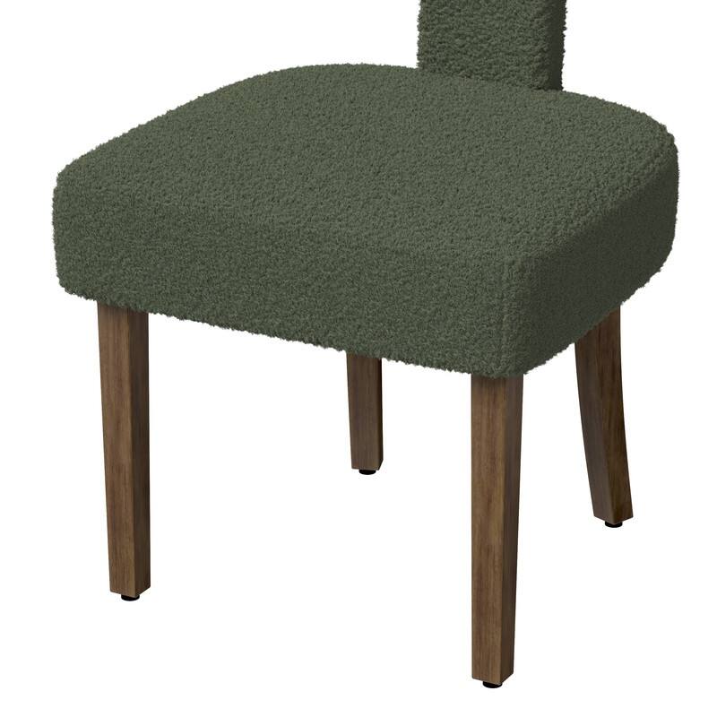Dining Chairs Boucle Fabric Lamb Upholstered T-Shape (Set of 2)