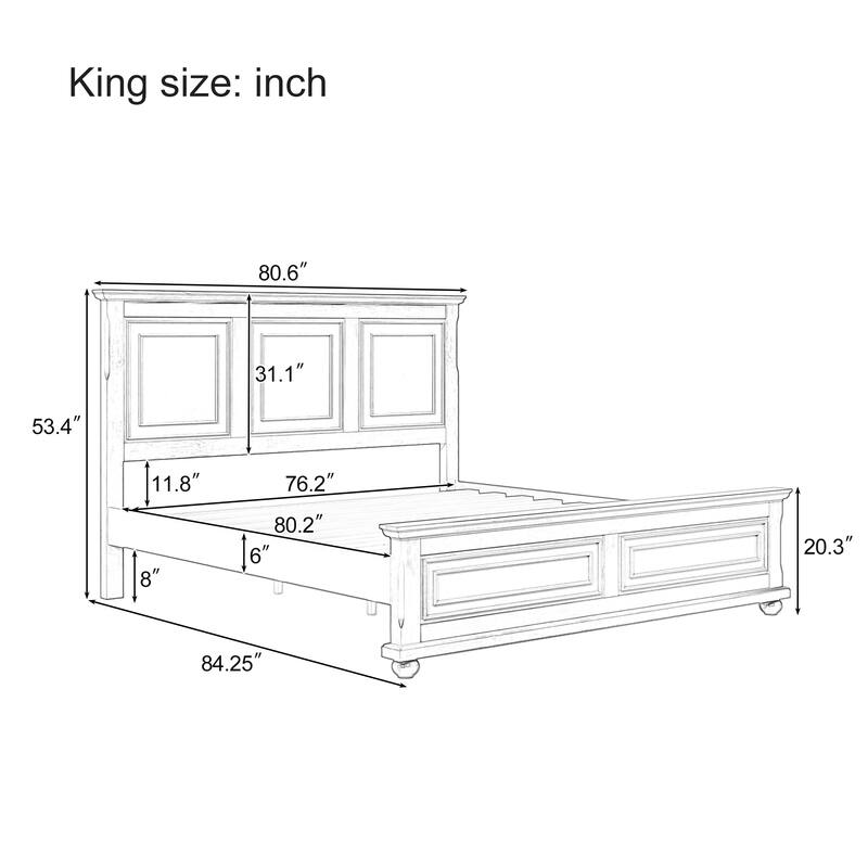 King Size Traditional Pinewood Bed with Wooden Slats Support