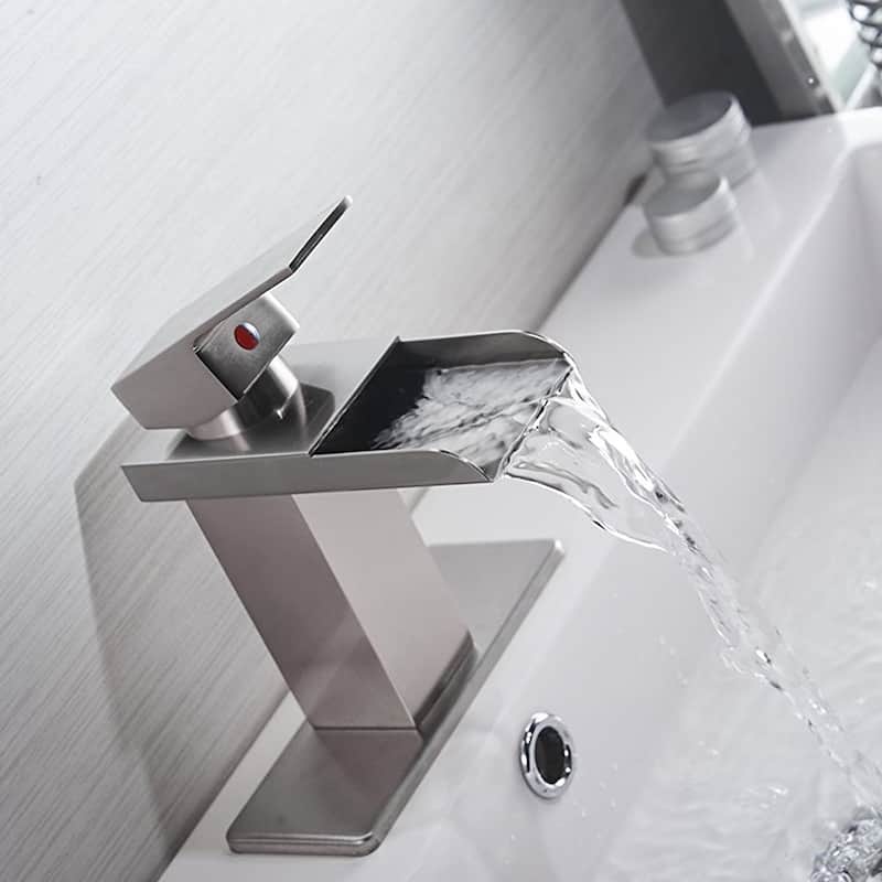 Single Hole Brushed Nickel Single Hole Bathroom Sink Faucet with Deck Plate - 6.1*6