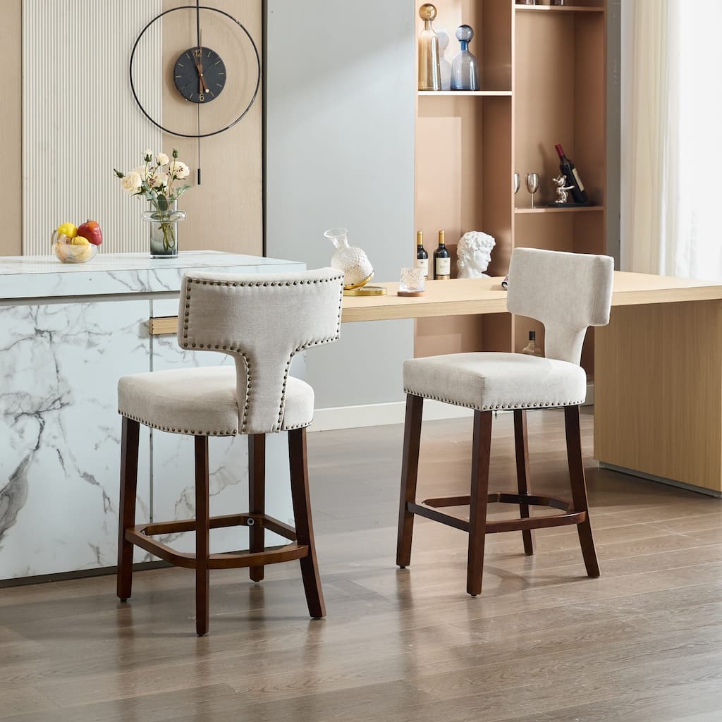 Set of 2 Ergonomic Armless Counter Height Bar Chairs with Foam Cushion Seat and Neil Head Design - 19.3”L x 22.05”W x 39”H