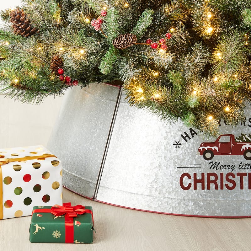 Glitzhome 40.5"D Galvanized Metal Christmas Truck Tree Collars