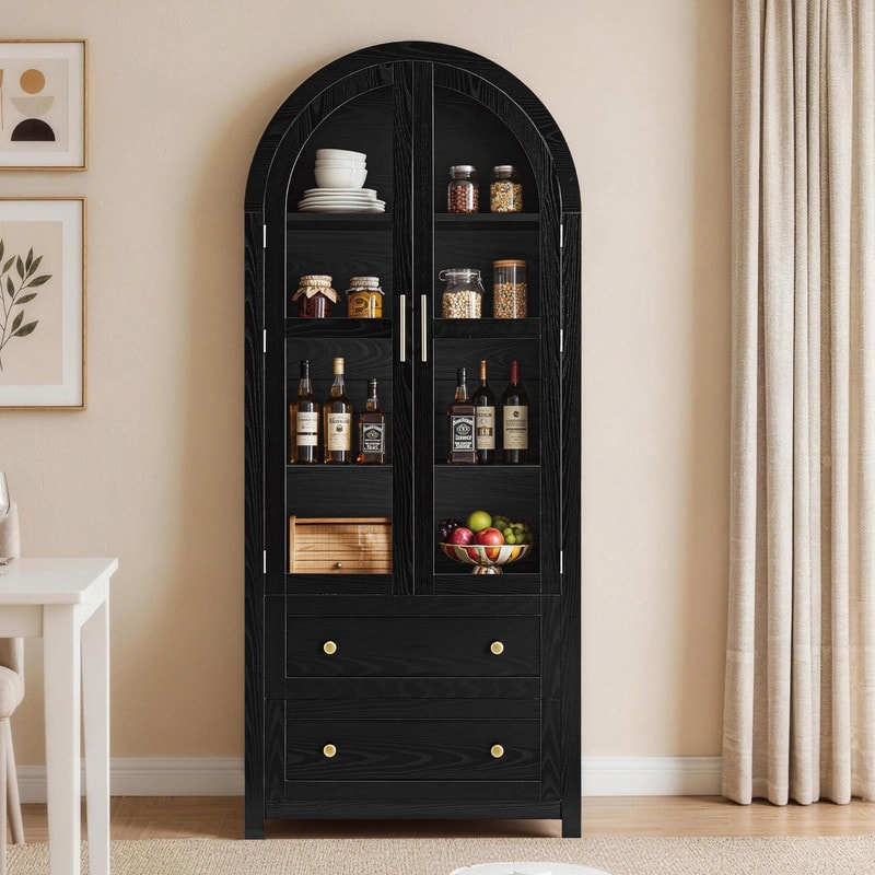 Spruce & Spring 71-Inch Arched Pantry Cabinet with 2 Doors & 2 Drawers