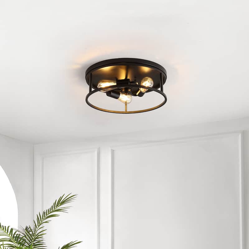 SAFAVIEH Lighting Fidalma 16" Modern& Contemporary Flush Mount (3-Bulb) - 16" W x 16" D x 5" H - Black - 16Wx16Dx5H