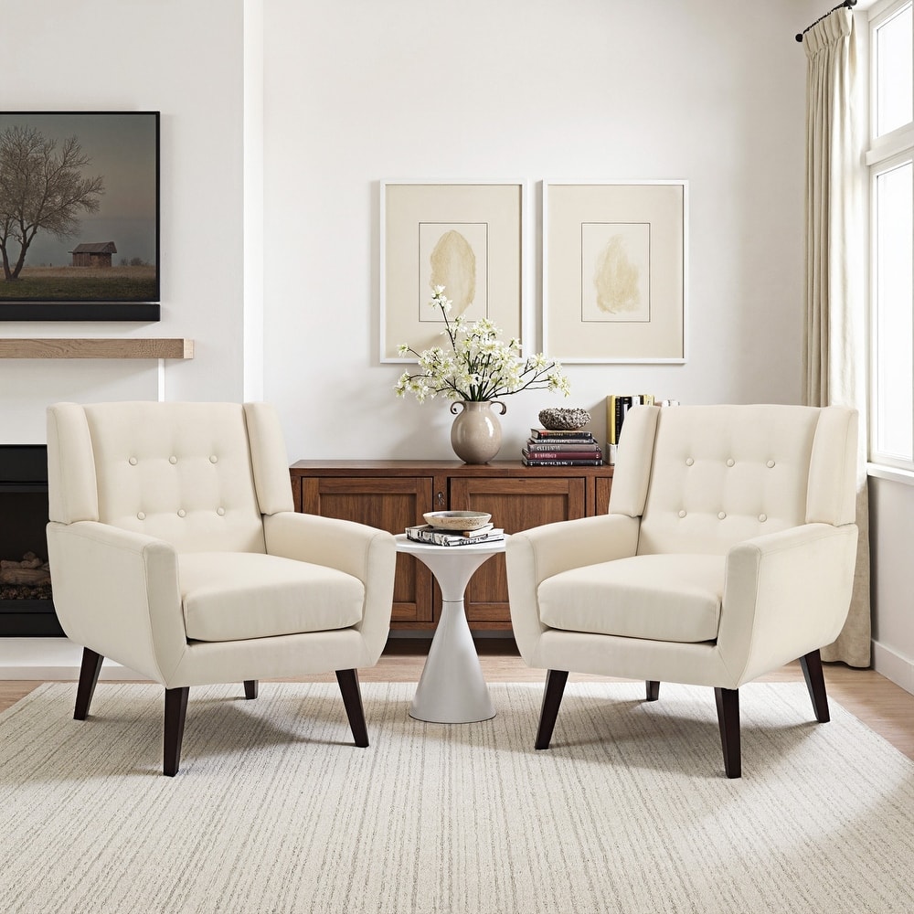 Modern Upholstered Faux Leather Tufted Armchair Linen Accent Chairs