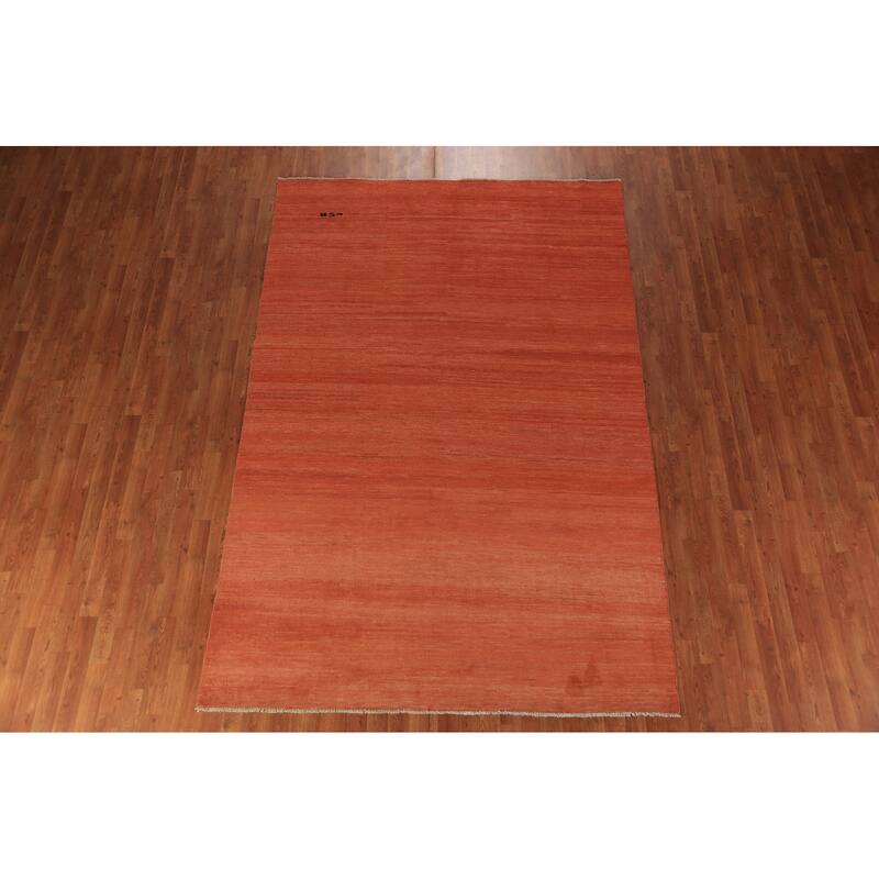Orange Modern Gabbeh Area Rug Oriental Tribal Hand-Knotted Wool Carpet - 6'5" x 9'9"