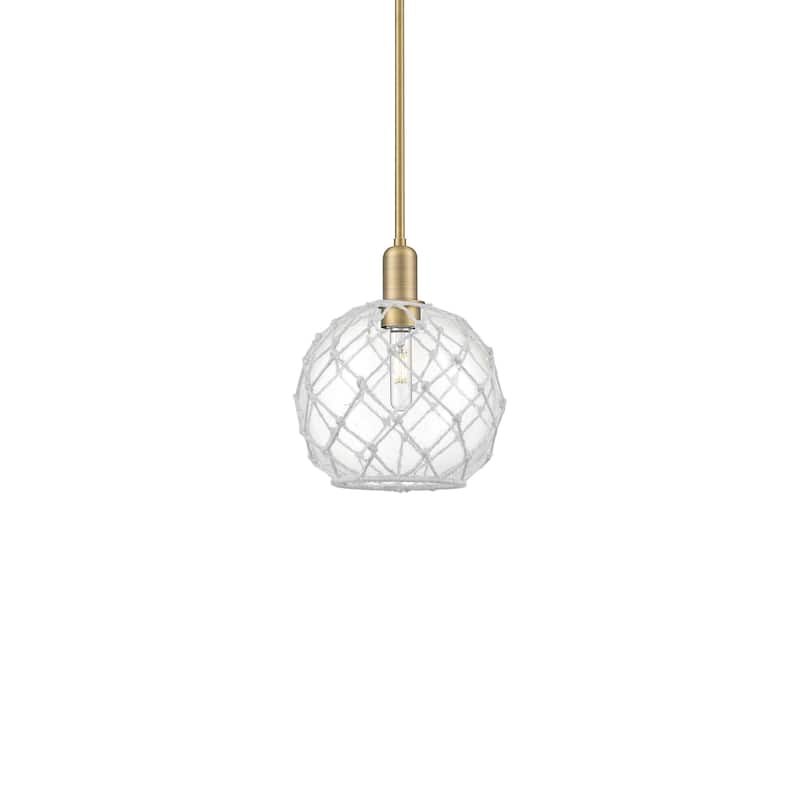 Innovations Lighting 716-1S-13-10 Farmhouse Rope Pendant Farmhouse - Brushed Brass / Clear Glass with White Rope