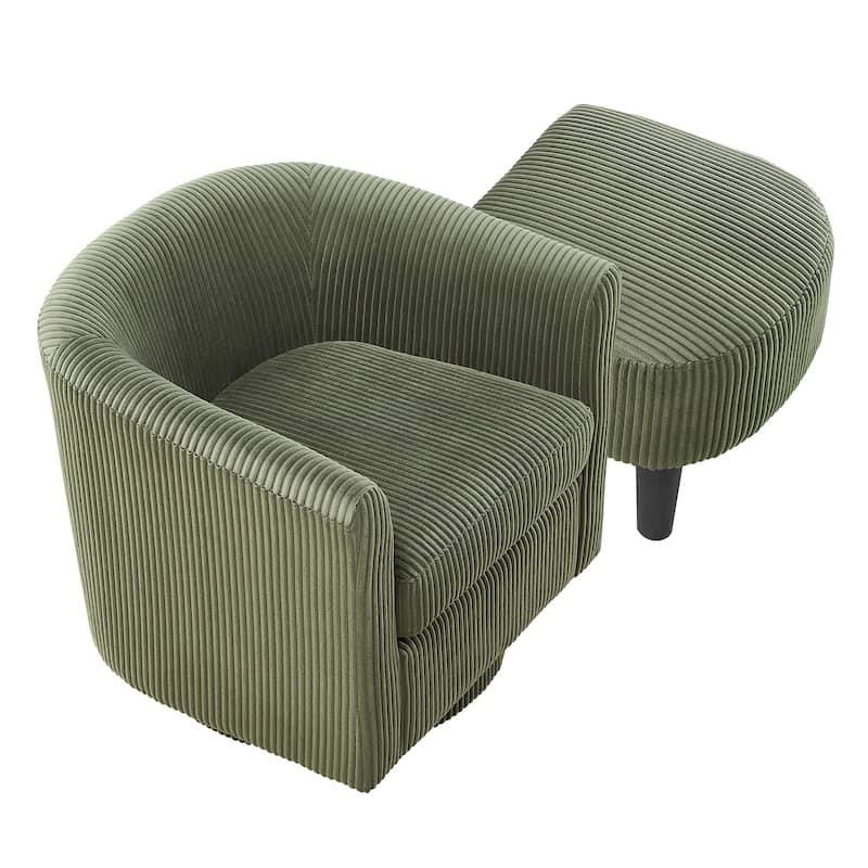 Swivel Accent Chair 360° Comfy Recliner Corduroy Arm Chair Single Sofa with Ottoman for Living Room Bedroom