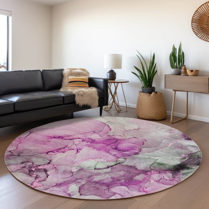Premium Washable Super Soft Contemporary Watercolor Mayfield Rug - Pink - 8' x 8' - Round