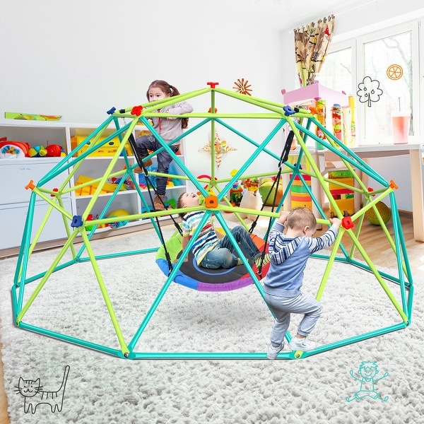 Hapfan 800lbs 10ft Metal Climbing Dome Swing Set with Saucer Swing