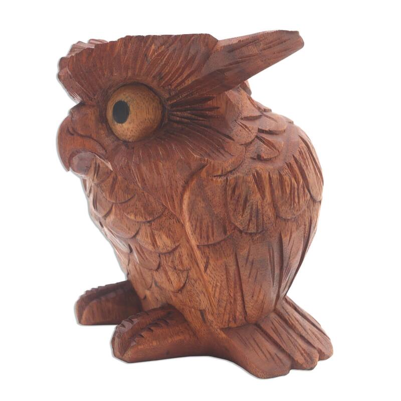 Novica Handmade Clever Owl Wood Statuette