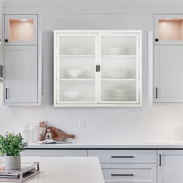 Double Glass Door Wall Cabinet With Detachable Shelves On Sale Bed Bath Beyond 37495927