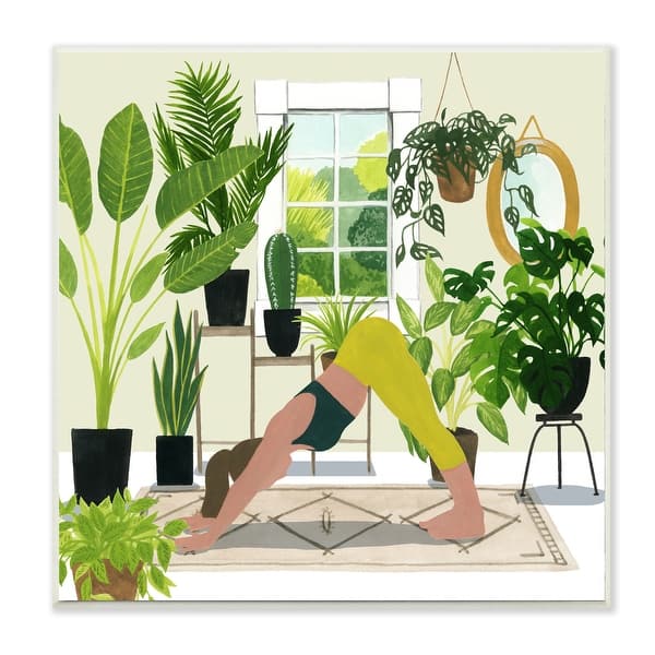 slide 1 of 6, Stupell Industries Female Yoga Pose Modern Plant Room Interior Wood Wall Art, 12 x 12