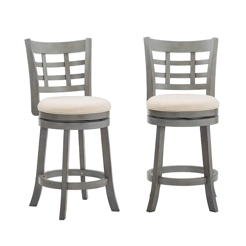 Rovinj Upholstered Back Swivel Counter Stool - Antique Grey-Beige Linen-Window Back